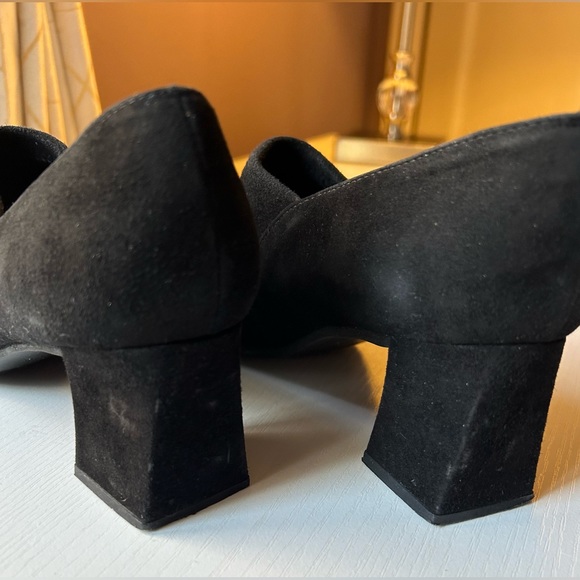 EUC designer Stuart Weitzman Black Suede block heels Sz 7 - Picture 7 of 11